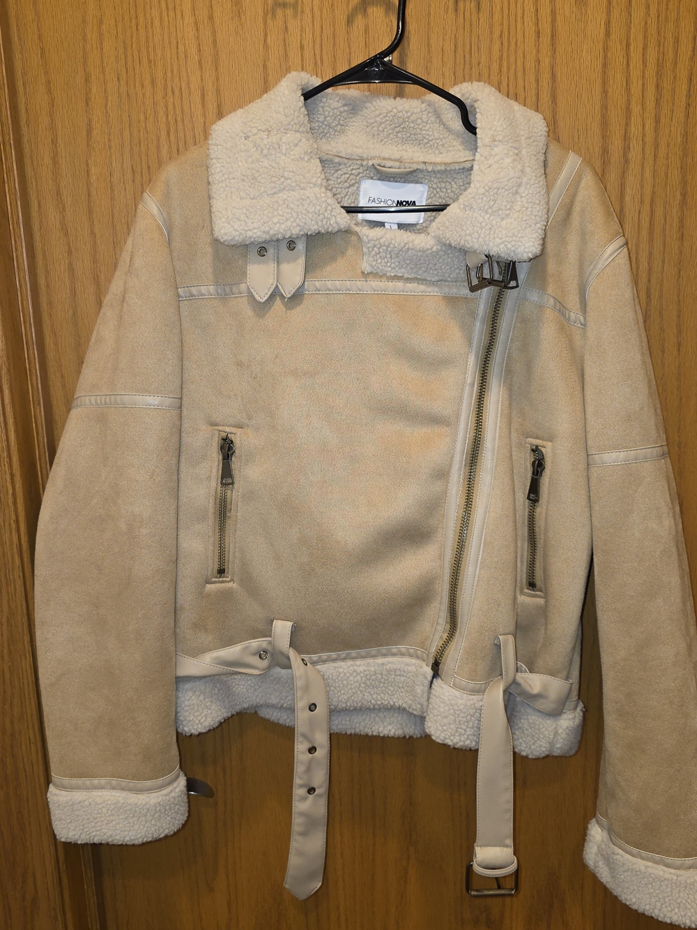 Fashion Nova Women's Cream Sherpa-Lined Bomber Jacket
